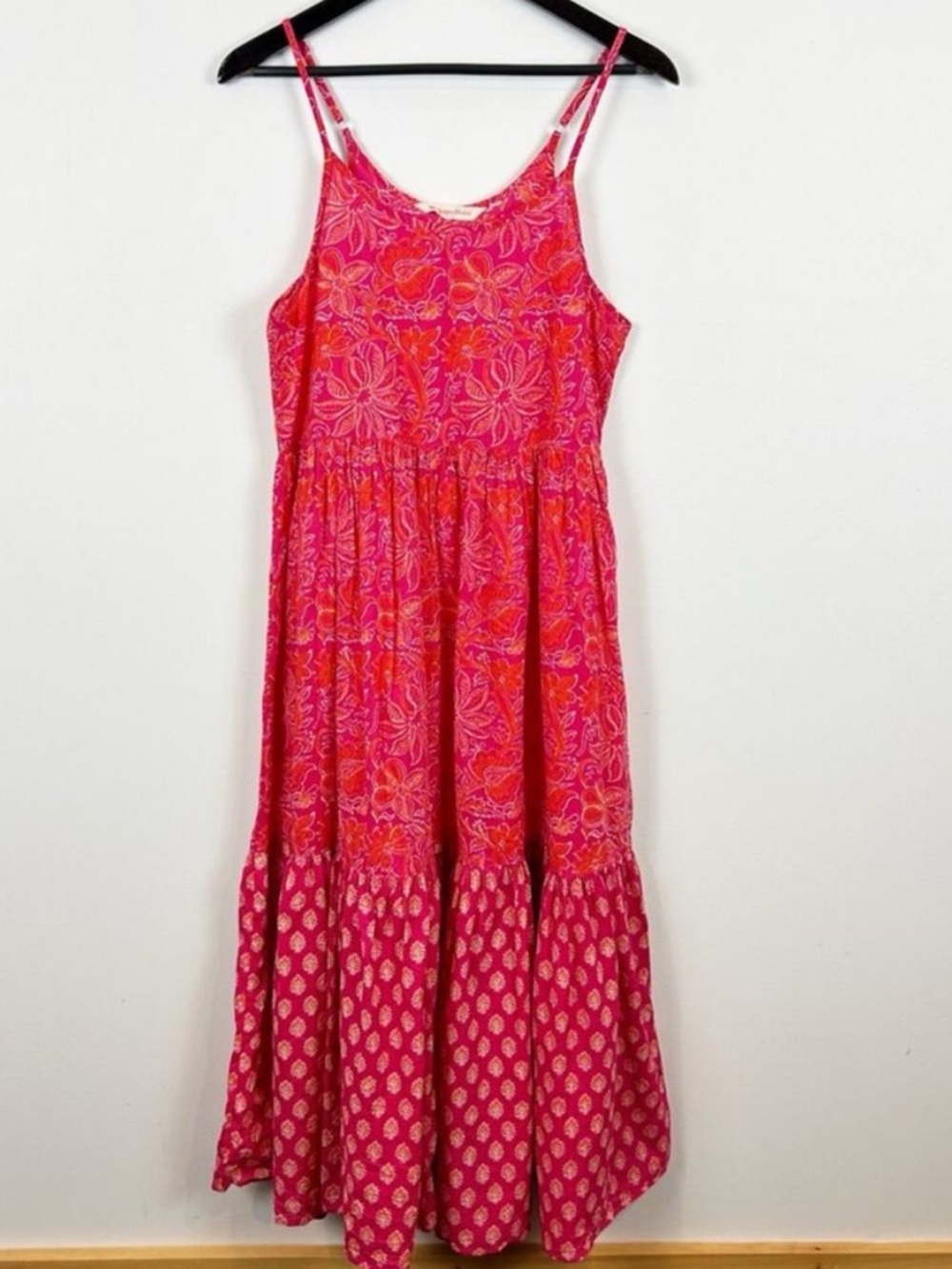 Jaipur Morni Pink Floral Tiered Maxi Dress Size Medium Sleeveless Bohemian